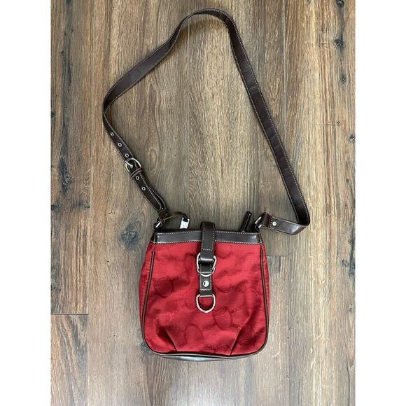 Chaps By Ralph Lauren Monogram Canvas And Faux Leather Crossbody Red Purse/Bag - Picture 2 of 8